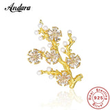 925 Silver Leaf Pearl Brooch Women Fine Jewelry