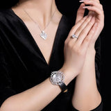 925 Silver Camellia Flower Shell Bracelet CZ Stone Wristband