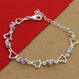 925 Sterling Silver Purple Crystal Zircon Bracelet for Woman