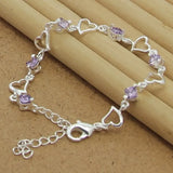 925 Sterling Silver Purple Crystal Zircon Bracelet for Woman