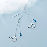 925 Silver CZ Hollow Whale Long Earrings Animal Jewelry