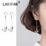 925 Silver CZ Hollow Whale Long Earrings Animal Jewelry