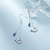 925 Silver CZ Hollow Whale Long Earrings Animal Jewelry