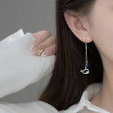 925 Silver CZ Hollow Whale Long Earrings Animal Jewelry