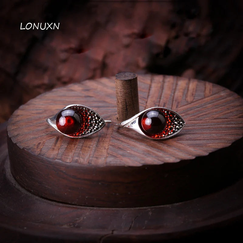 925 Silver Red Garnet Drop Earrings Women Jewelry Gift