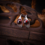 925 Silver Red Garnet Drop Earrings Women Jewelry Gift