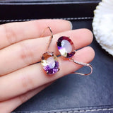 925 Silver Colorful Gemstone Amethyst 18k Earrings Women Engagement Charm Gift