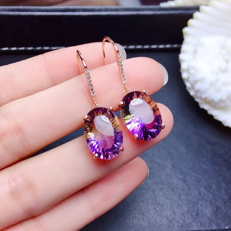 925 Silver Colorful Gemstone Amethyst 18k Earrings Women Engagement Charm Gift