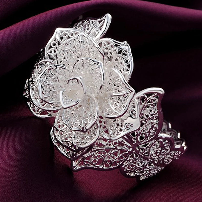 925 Silver Flower Bracelet Bangle For Women