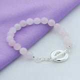 925 Silver Pink Pearl Charm Bracelet Women Wedding Christmas