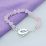 925 Silver Pink Pearl Charm Bracelet Women Wedding Christmas