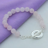 925 Silver Pink Pearl Charm Bracelet Women Wedding Christmas