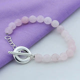 925 Silver Pink Pearl Charm Bracelet Women Wedding Christmas