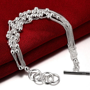 925 Sterling Silver Multi-Line Bead Bracelet for Women Girls Jewelry