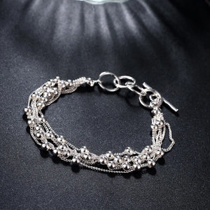 925 Sterling Silver Multi-Line Bead Bracelet for Women Girls Jewelry