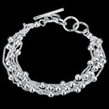925 Sterling Silver Multi-Line Bead Bracelet for Women Girls Jewelry