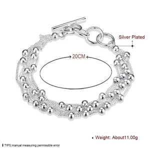 925 Silver Multi-Line Bead Bracelet for Women Girls