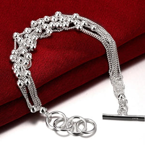 925 Silver Multi-Line Bead Bracelet for Women Girls