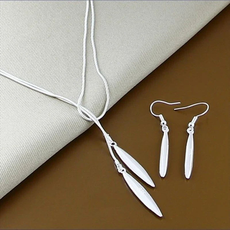 925 Silver Necklace Earrings Set Christmas Gift