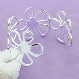 925 Silver Five Leaf Flower Big Open Bangle for Women