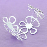 925 Silver Five Leaf Flower Big Open Bangle for Women