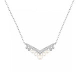 925 Silver Zircon Pearl Cross Necklace for Women