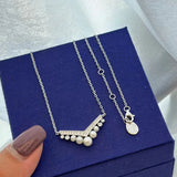 925 Silver Zircon Pearl Cross Necklace for Women