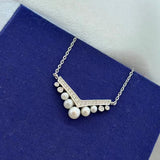 925 Silver Zircon Pearl Cross Necklace for Women