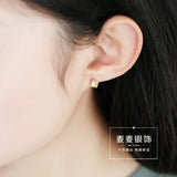 925 Silver Box Crystal Stud Earrings Minimalist Gift