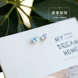 925 Silver Box Crystal Stud Earrings Minimalist Gift