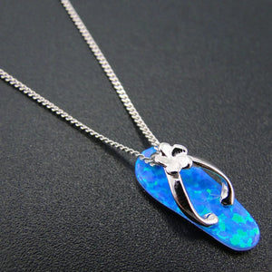 925 Silver Hawaiian Opal Flip flop Pendant Necklace for Women
