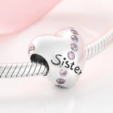 925 Silver Heart Sister Beads for Charm Bracelet