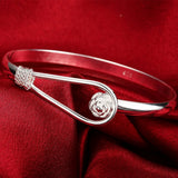 925 Silver Plant Flower Cuff Bangle Bracelet Wedding Gift