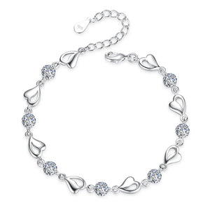 925 Silver Heart CZ Bracelet Blue/Pink/White 17+4