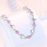 925 Silver Heart CZ Bracelet Blue/Pink/White 17+4