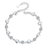925 Silver Heart CZ Bracelet Blue/Pink/White 17+4