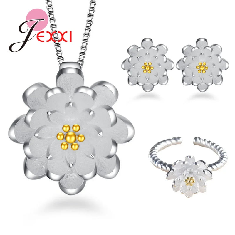 925 Silver Lotus Flower Jewelry Set for Women