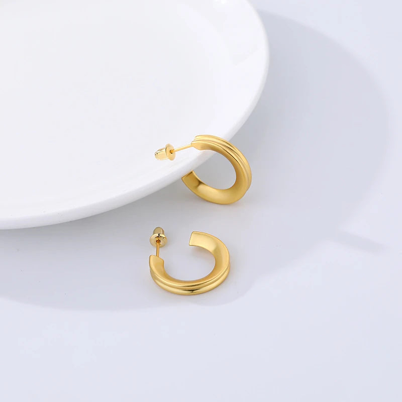 925 Silver Matte C Shape Earrings Vintage Plated Jewelry