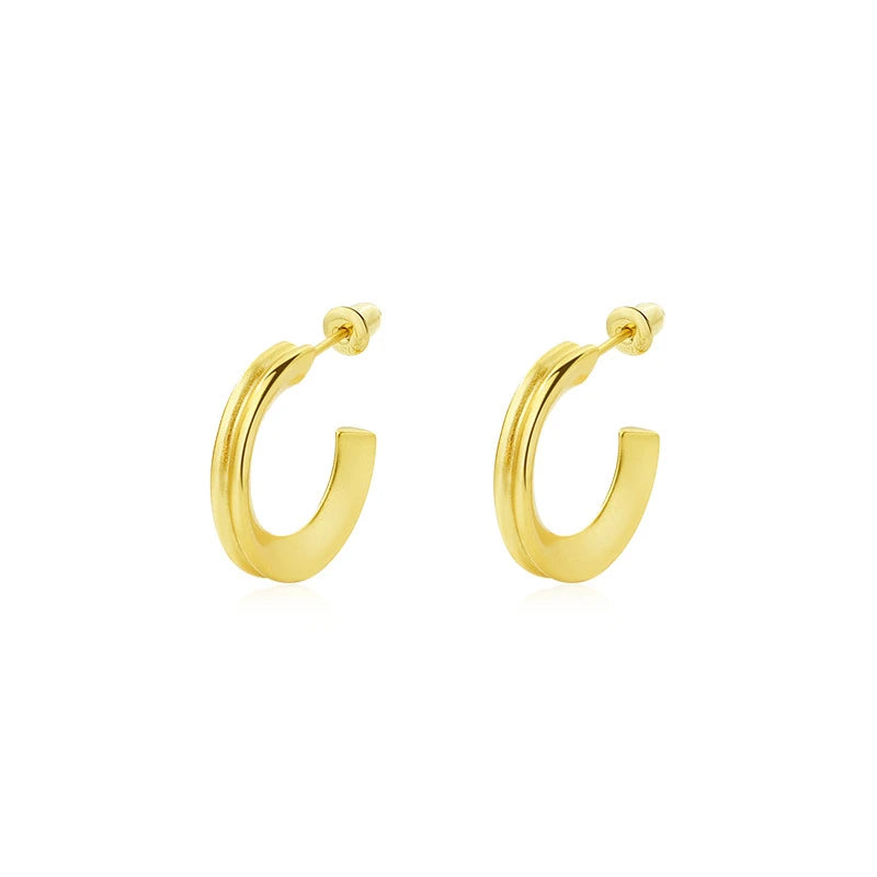925 Silver Matte C Shape Earrings Vintage Plated Jewelry
