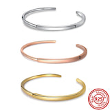 925 Silver Open Bangle with Rose Bracelet Charms Beads