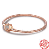 925 Silver Open Bangle with Rose Bracelet Charms Beads