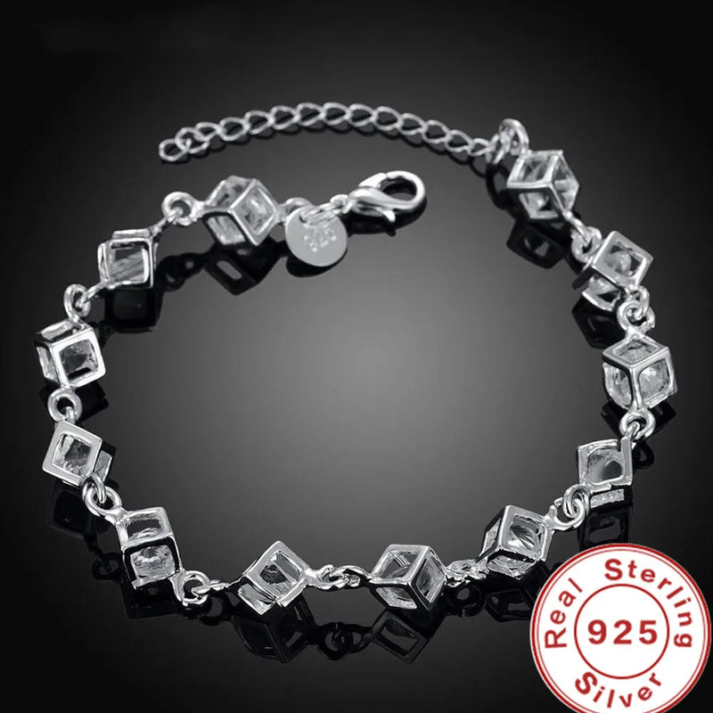 925 Silver Crystal Bracelet Wedding Engagement Jewelry