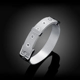 925 Silver Strap Cuff Bracelet Women Men Jewelry