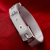 925 Silver Strap Cuff Bracelet Women Men Jewelry