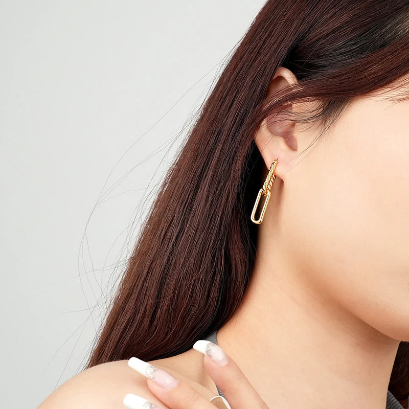 925 Silver Twist Texture Drop Earrings Vintage Classic Jewelry