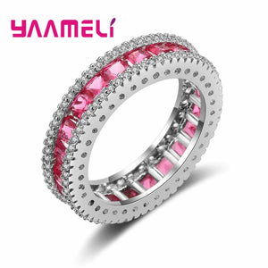 925 Silver Wedding Engagement Rings Women Red Cubic Zircons