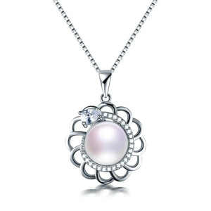 925 Silver Zircon Flower Pendant, Pearl Necklace