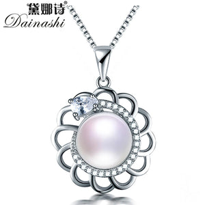 925 Silver Zircon Flower Pendant, Pearl Necklace
