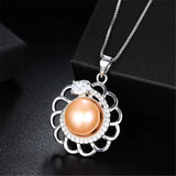 925 Silver Zircon Flower Pendant, Pearl Necklace