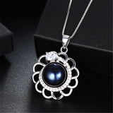 925 Silver Zircon Flower Pendant, Pearl Necklace